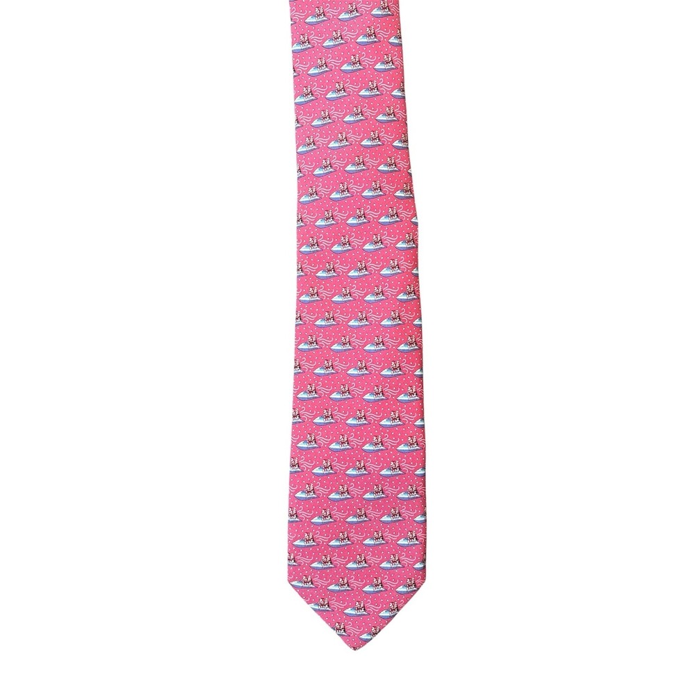 Vineyard Vines Men's Jet Skiing Santa‎ Raspberry Pink Christmas Silk Tie 60"